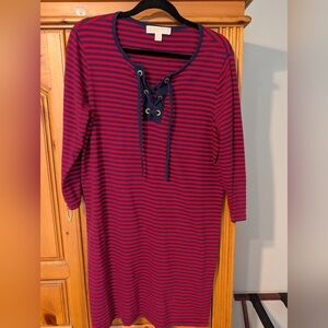 Michael Kors Red and Navy Striped Tshirt Dress
